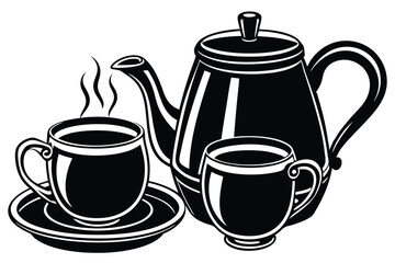 a stylish tea pot and a cup silhouette vector design