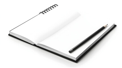 with blank pages and a single graphite pencil lying next to it 