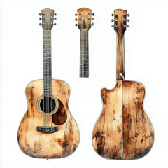 Naklejka premium Vintage Acoustic Guitar Showcase: Handcrafted Music Art with Elegant Design and Natural Wood Finish