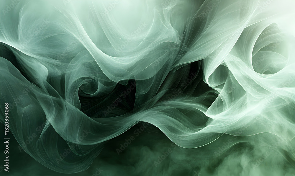 Poster abstract green smoke swirls, ethereal and dreamy background texture. ideal for design projects needi