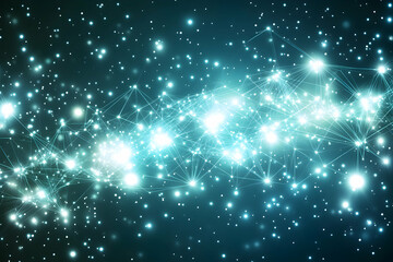 Fototapeta premium Abstract teal network connection; glowing nodes and lines form a digital constellation, perfect for technology, communication, and connectivity concepts.