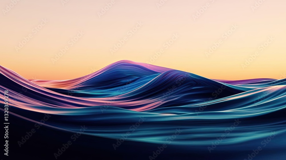 Poster 3d abstract art background idea. vibrant abstract waves with soft gradients at sunset, evoking tranq