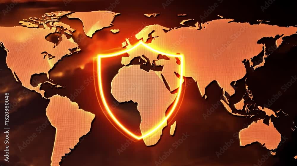 Aufkleber glowing shield overlays world map symbolizing global cybersecurity protection and digital informatio