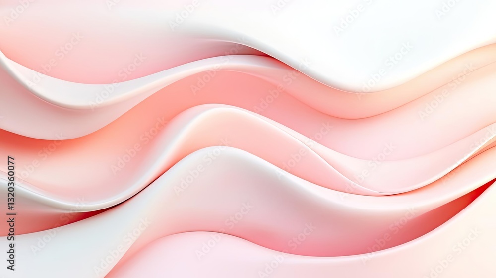 Poster 3d abstract art background idea. abstract waves of soft pink and white colors create a soothing and 