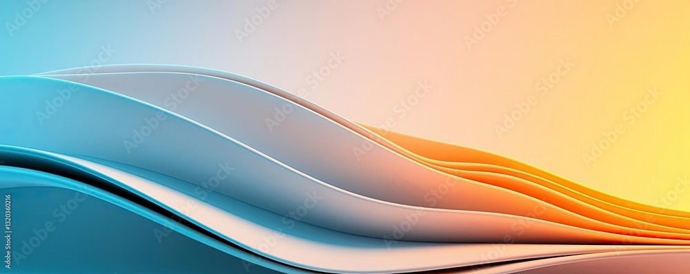 Poster 3d abstract art background idea. colorful abstract waves in shades of blue and orange creating a soo