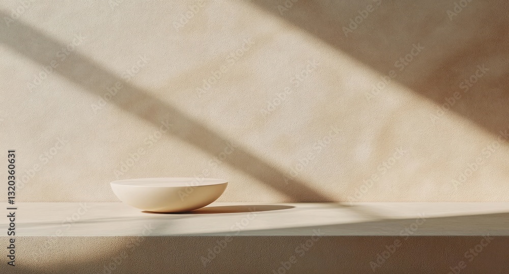 Poster minimalist beige background with textured wall and tropical leaf shadows for summer product presenta