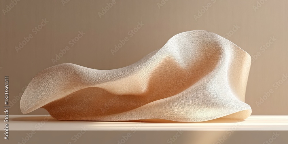 Poster elegant minimalist product display with soft golden fabric and pastel background