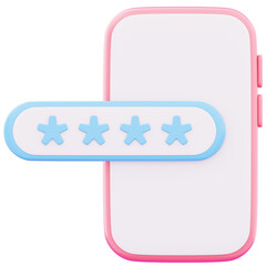 Digital smartphone screen password displaying mobile cybersecurity representing cyber data protection technology icon 3d render illustration image