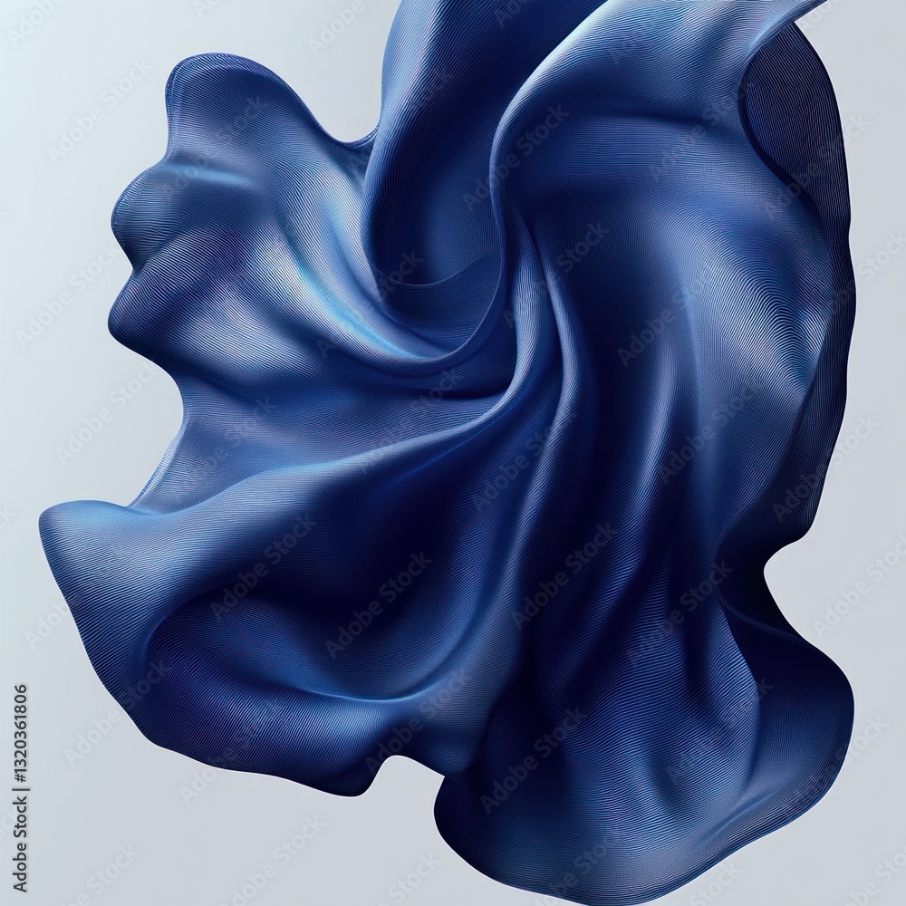 Poster elegant flowing blue fabric against neutral background minimalist abstract design