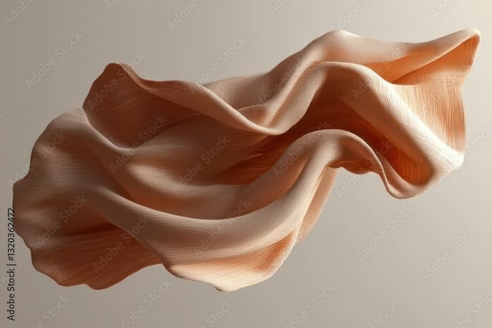 Poster floating silk ribbon in minimalist studio with elegant movement and dynamic texture