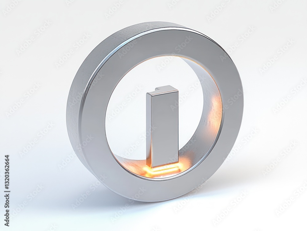 Poster 3d metallic information symbol in circular frame on clean white background