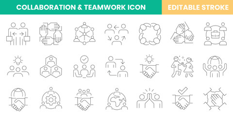 Fototapeta premium collaboration icon set, teamwork icon set, customizable stroke, vector