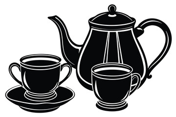 teapot and cups drink coffee silhouette