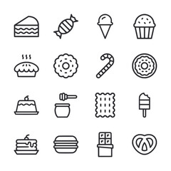 A set of food icons including donuts, cakes, and ice cream