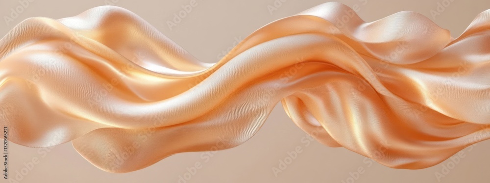 Poster beige silk ribbon flowing movement 3d render minimalistic design soft lighting abstract background