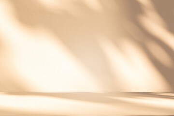 Studio style background wall decoration presentation uses white and beige tones. with shadows cast from a nearby window, concept creating a decorative backdrop.	
