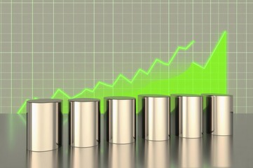 Stainless Steel Bar Graph with Green Growth Trend Overlay