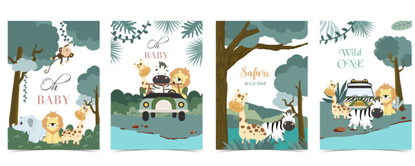 cute safari landscape template banner for a4 vertical design © piixypeach