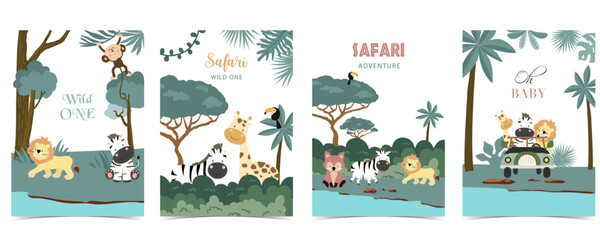 cute safari landscape template banner for a4 vertical design © piixypeach