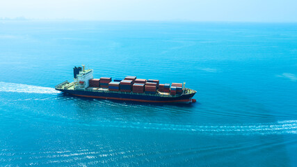 Fototapeta premium Aerial view of the freight shipping transport system cargo ship container. international transportation Export-import business, logistics, transportation industry concepts 
