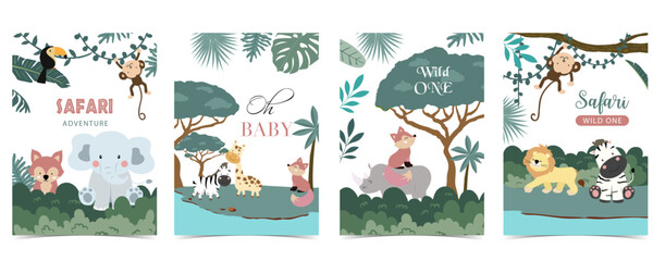 cute safari landscape template banner for a4 vertical design