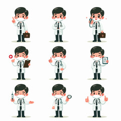 Obraz premium A collection of cartoon doctor characters in various poses and activities