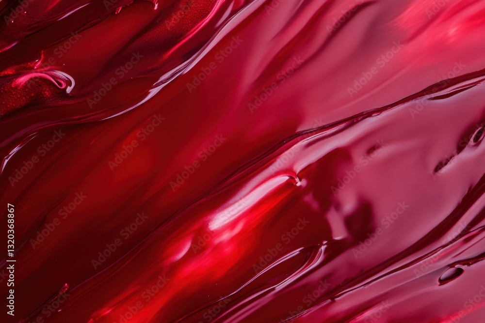 Poster smooth red liquid texture with glossy finish and flowing patterns