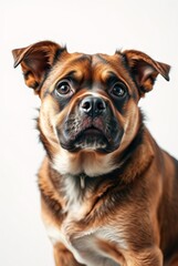 Obraz premium Close-up Portrait of a Cute Brown Dog with Short Fur and Expressive Eyes