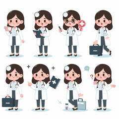 Diverse portrayals of a female healthcare professional in various actions