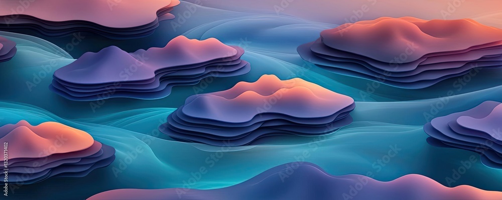 Poster aerial landscape abstract background concept. abstract landscape of colorful waves and peaks in a se