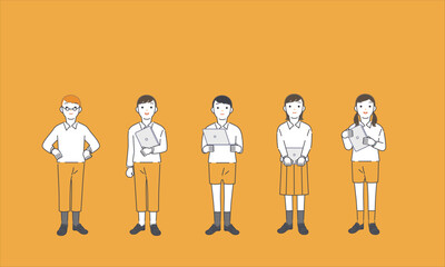 タブレットやパソコンを持つ子どもたち（背景あり）