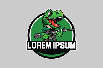 Tyrannosaurus with rifle cartoon character vector logo image template