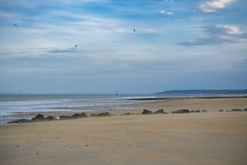 Cabourg, the beach, view of the sea, winter sky
