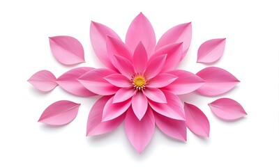 Fototapeta premium Paper flowers with leaves on white background.