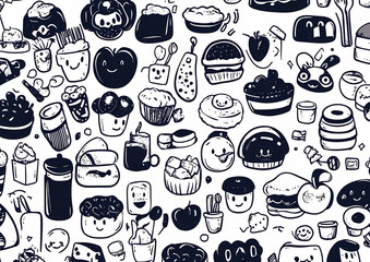 Whimsical Food Doodle: An assortment of charming and playful food illustrations, sketched with a delightful artistic touch, filling the frame with culinary creativity.