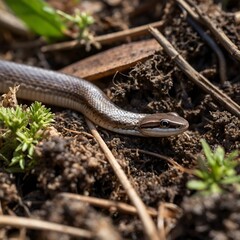 Fototapeta premium Gleaming in the Dirt: A Slow Worm Hidden in the Compost Heap