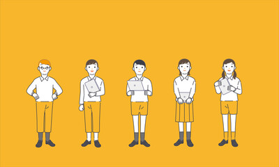 タブレットやパソコンを持つ子どもたち（背景あり）