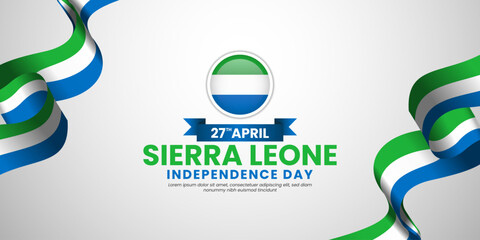 Sierra Leone Waving ribbon Flag Background template for National independence day poster design