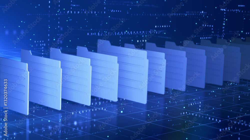 Aufkleber digital file folders in a futuristic cyber environment, represent data storage, cloud computing, doc