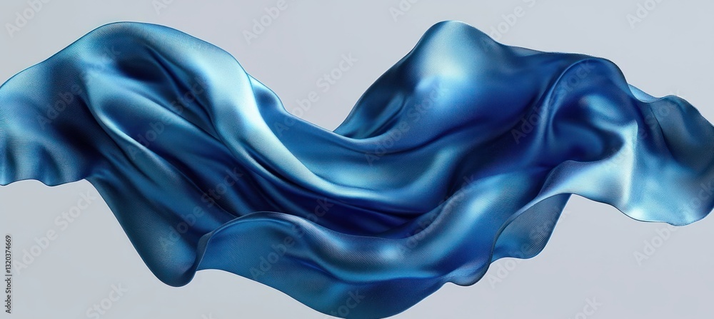 Poster blue silk fabric floating in air hyper-realistic illustration of smooth satin movements and elegant 