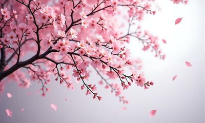 Fototapeta premium Pink cherry blossoms with petals falling.