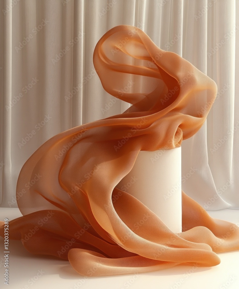 Aufkleber dynamic brown floating fabric in air elegant flowing textile abstract display background