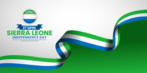 Sierra Leone Flag Ribbon Banner Background template for National independence day with blank space