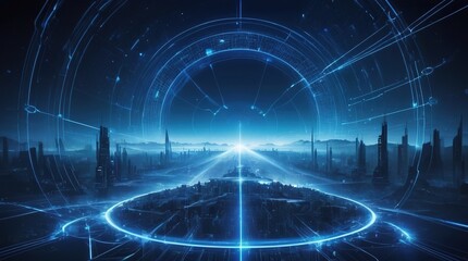A Futuristic City Bathed In Ethereal Blue Light, A Breathtaking Vision Of Technological Advancement And Interconnectedness, Glowing With Vibrant Energy And Intricate Digital Patterns