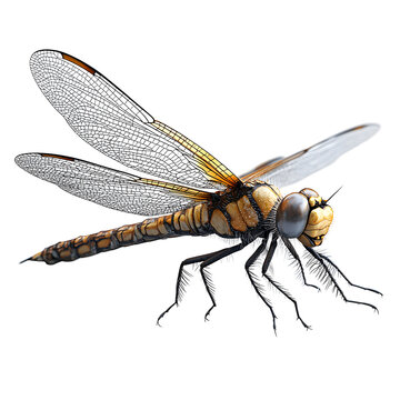 Detailed 3D Render of a Dragonfly with Transparent Wings Isolated on White Background