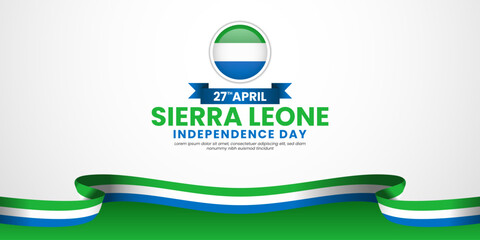 Sierra Leone Flag Ribbon Banner Background template for National independence day with blank space