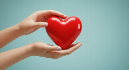 Fototapeta premium image of hands holding a red heart, as a sign of maintaining health