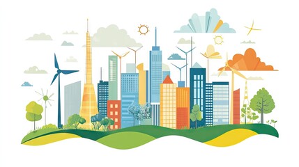 A futuristic city skyline powered entirely by renewable energy.