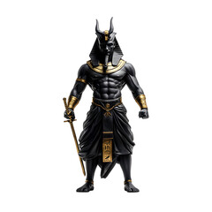 Fototapeta premium 3D Render of Black and Gold Egyptian God Statue, Holding Sword, Isolated on Transparent Background