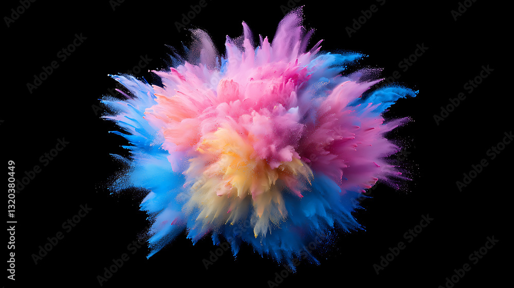 Poster explosive color burst of pink and blue powder studio setting abstract art dark background dynamic vi